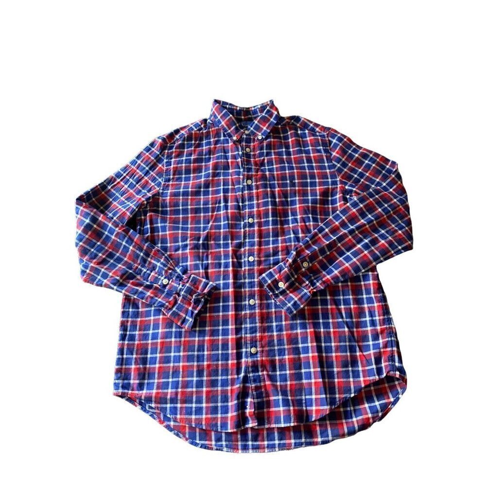 Ralph Lauren Boys XL Red Blue Plaid Button Down Long Sleeve Shirt 18-20